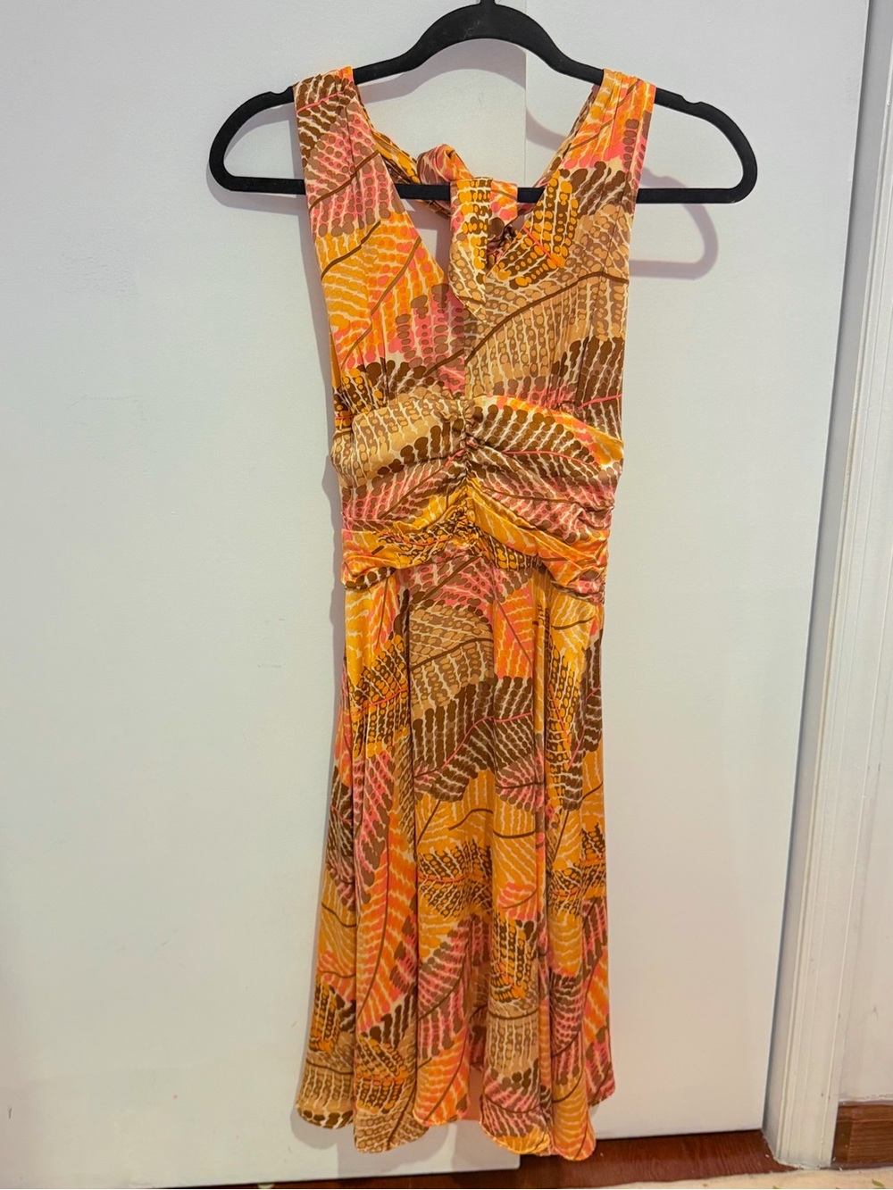 Harold's Orange, Pink and Brown Printed Sleeveless Dress
